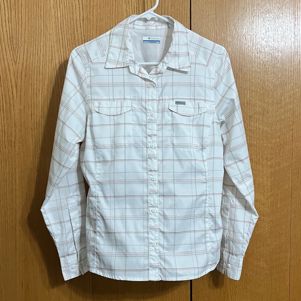 Columbia Silver Ridge Lite Omni-Shade Women’s White Multi-Color Plaid Shirt Sz M